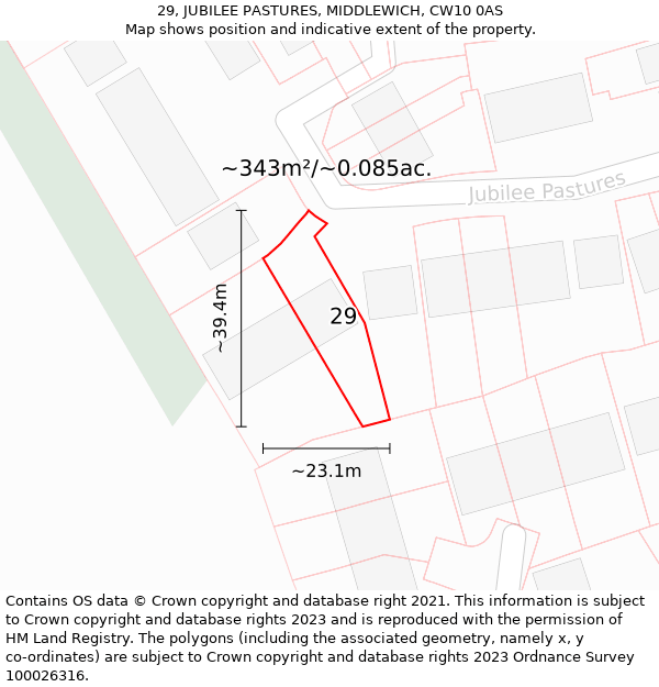 29, JUBILEE PASTURES, MIDDLEWICH, CW10 0AS: Plot and title map