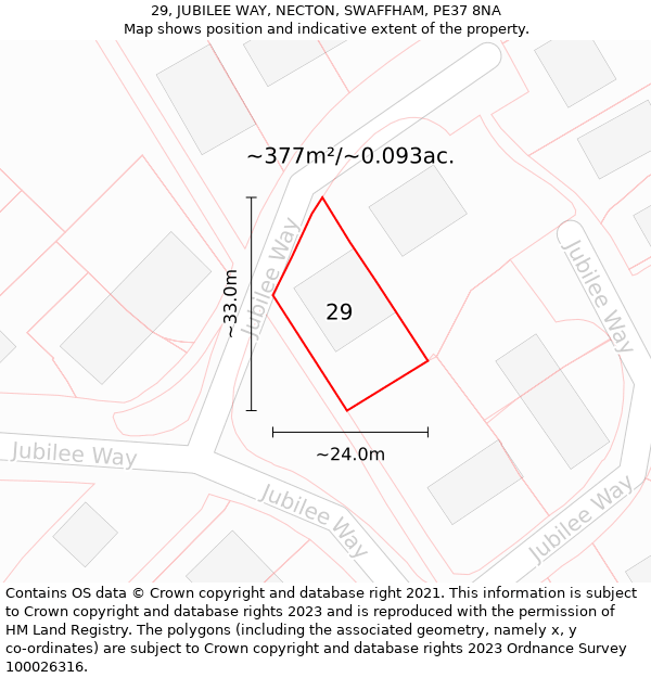 29, JUBILEE WAY, NECTON, SWAFFHAM, PE37 8NA: Plot and title map