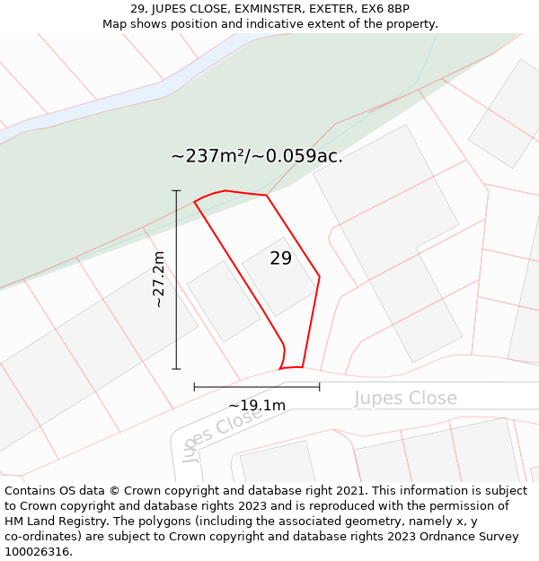 29, JUPES CLOSE, EXMINSTER, EXETER, EX6 8BP: Plot and title map