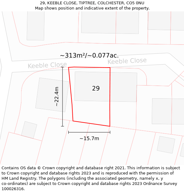 29, KEEBLE CLOSE, TIPTREE, COLCHESTER, CO5 0NU: Plot and title map