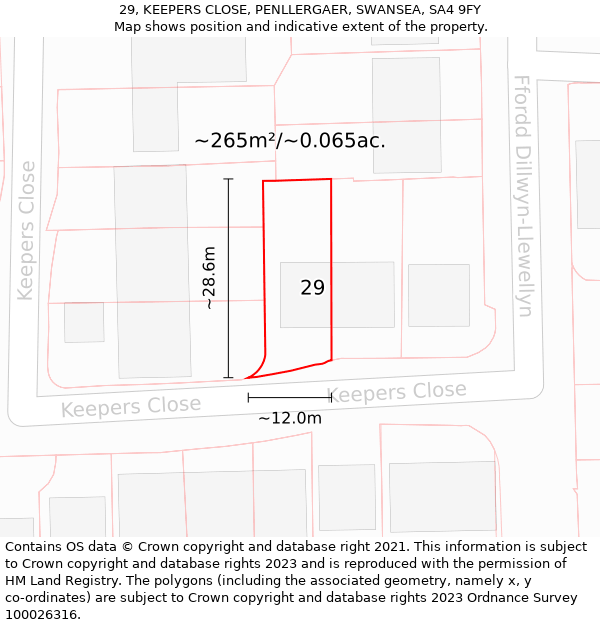 29, KEEPERS CLOSE, PENLLERGAER, SWANSEA, SA4 9FY: Plot and title map