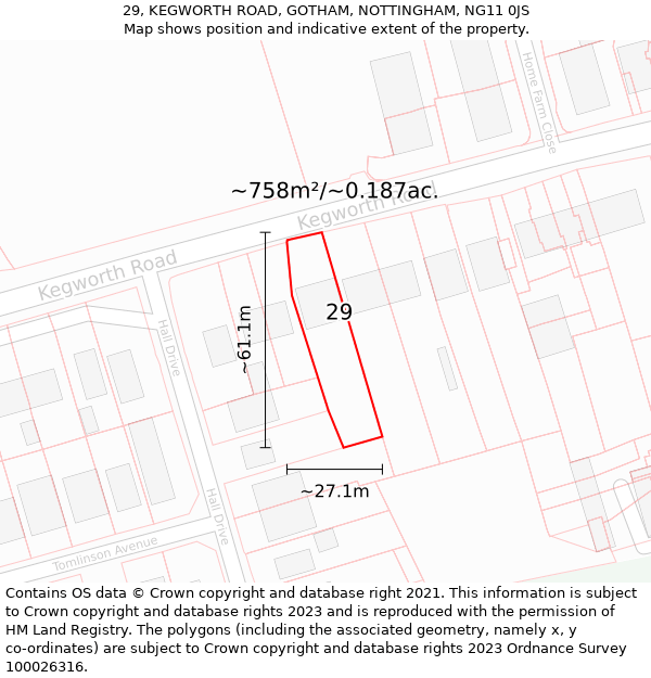 29, KEGWORTH ROAD, GOTHAM, NOTTINGHAM, NG11 0JS: Plot and title map