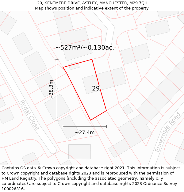 29, KENTMERE DRIVE, ASTLEY, MANCHESTER, M29 7QH: Plot and title map