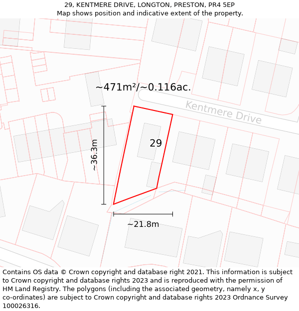 29, KENTMERE DRIVE, LONGTON, PRESTON, PR4 5EP: Plot and title map