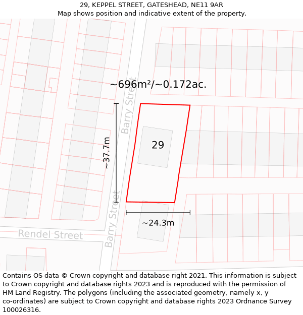 29, KEPPEL STREET, GATESHEAD, NE11 9AR: Plot and title map