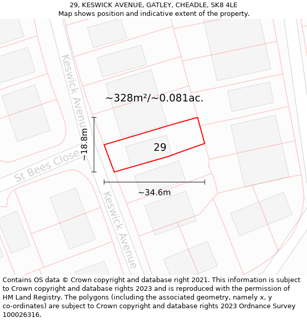 29, KESWICK AVENUE, GATLEY, CHEADLE, SK8 4LE: Plot and title map