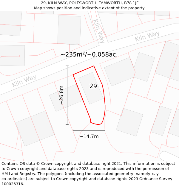 29, KILN WAY, POLESWORTH, TAMWORTH, B78 1JF: Plot and title map