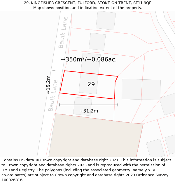 29, KINGFISHER CRESCENT, FULFORD, STOKE-ON-TRENT, ST11 9QE: Plot and title map