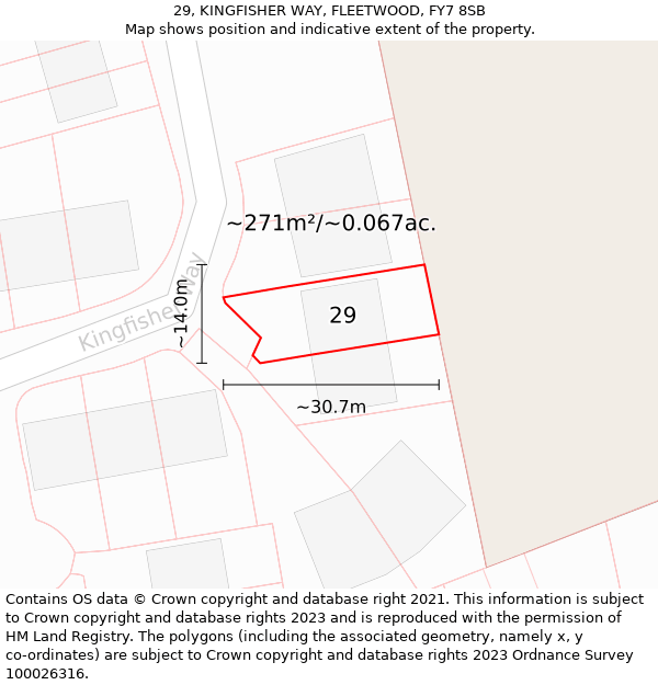 29, KINGFISHER WAY, FLEETWOOD, FY7 8SB: Plot and title map