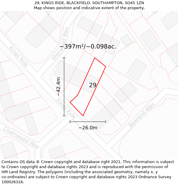 29, KINGS RIDE, BLACKFIELD, SOUTHAMPTON, SO45 1ZN: Plot and title map