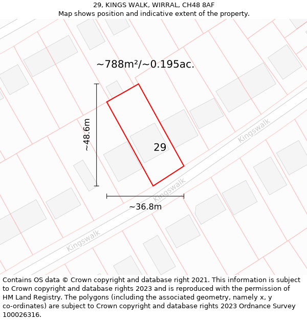 29, KINGS WALK, WIRRAL, CH48 8AF: Plot and title map