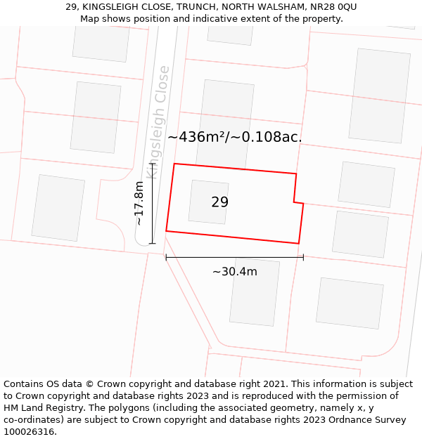 29, KINGSLEIGH CLOSE, TRUNCH, NORTH WALSHAM, NR28 0QU: Plot and title map