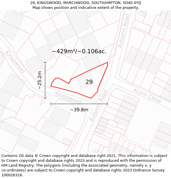 29, KINGSWOOD, MARCHWOOD, SOUTHAMPTON, SO40 4YQ: Plot and title map