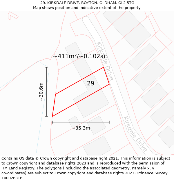 29, KIRKDALE DRIVE, ROYTON, OLDHAM, OL2 5TG: Plot and title map