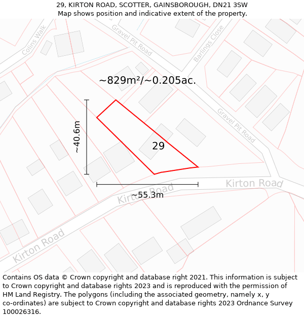 29, KIRTON ROAD, SCOTTER, GAINSBOROUGH, DN21 3SW: Plot and title map