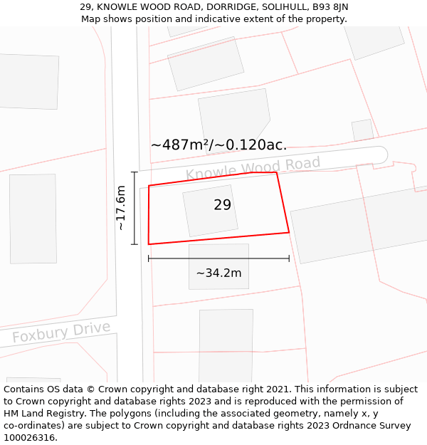 29, KNOWLE WOOD ROAD, DORRIDGE, SOLIHULL, B93 8JN: Plot and title map