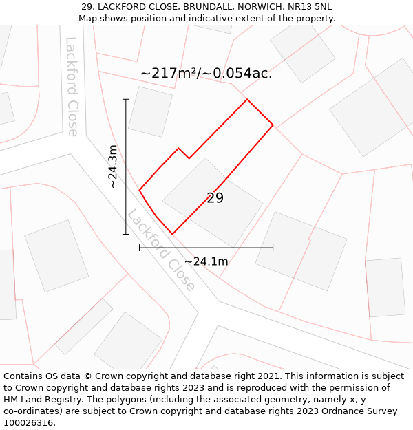 29, LACKFORD CLOSE, BRUNDALL, NORWICH, NR13 5NL: Plot and title map