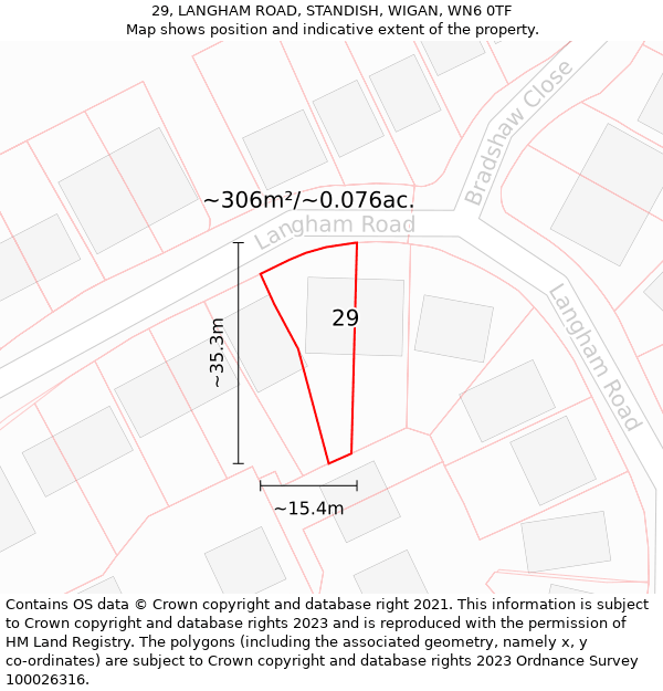 29, LANGHAM ROAD, STANDISH, WIGAN, WN6 0TF: Plot and title map