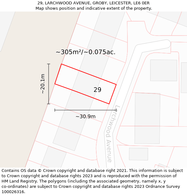 29, LARCHWOOD AVENUE, GROBY, LEICESTER, LE6 0ER: Plot and title map