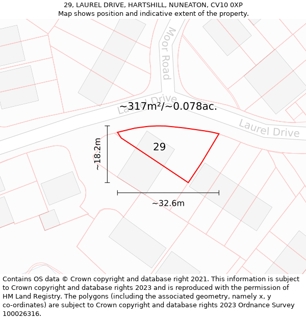 29, LAUREL DRIVE, HARTSHILL, NUNEATON, CV10 0XP: Plot and title map