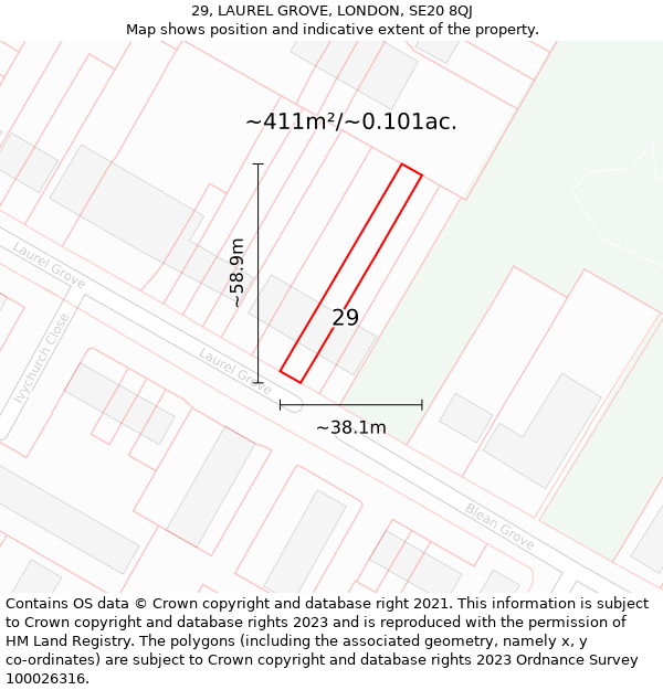 29, LAUREL GROVE, LONDON, SE20 8QJ: Plot and title map