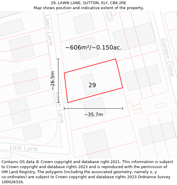 29, LAWN LANE, SUTTON, ELY, CB6 2RE: Plot and title map