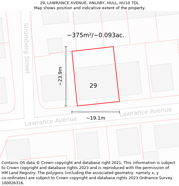 29, LAWRANCE AVENUE, ANLABY, HULL, HU10 7DL: Plot and title map