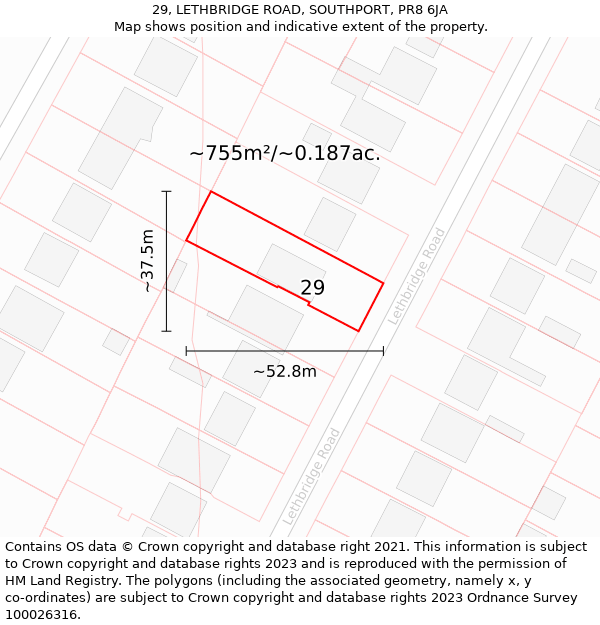 29, LETHBRIDGE ROAD, SOUTHPORT, PR8 6JA: Plot and title map