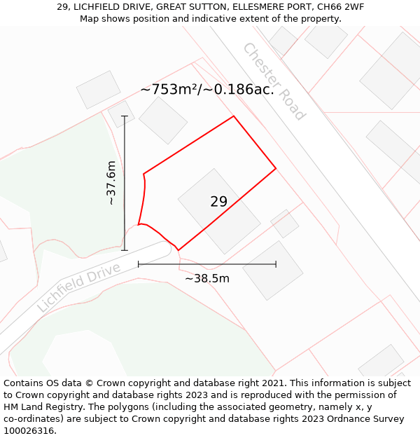 29, LICHFIELD DRIVE, GREAT SUTTON, ELLESMERE PORT, CH66 2WF: Plot and title map