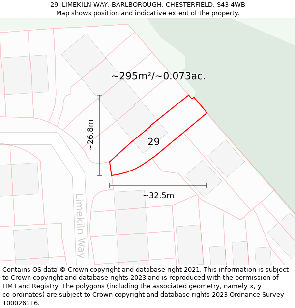 29, LIMEKILN WAY, BARLBOROUGH, CHESTERFIELD, S43 4WB: Plot and title map