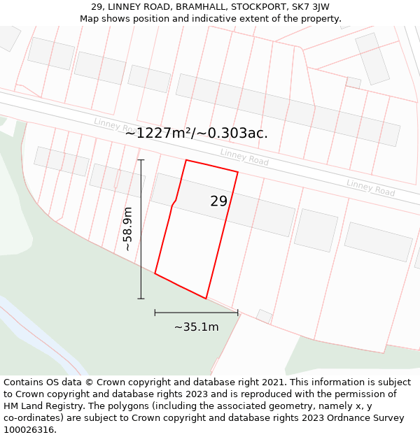 29, LINNEY ROAD, BRAMHALL, STOCKPORT, SK7 3JW: Plot and title map