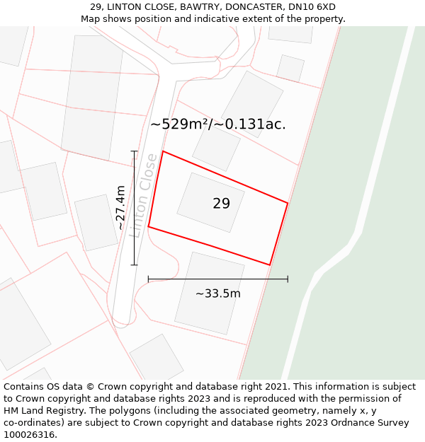 29, LINTON CLOSE, BAWTRY, DONCASTER, DN10 6XD: Plot and title map