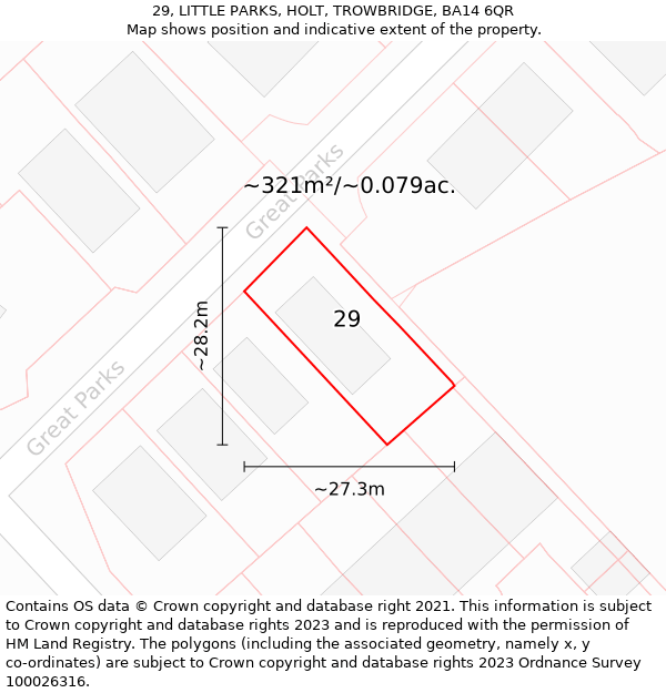 29, LITTLE PARKS, HOLT, TROWBRIDGE, BA14 6QR: Plot and title map