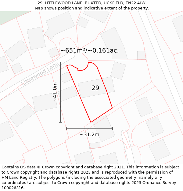 29, LITTLEWOOD LANE, BUXTED, UCKFIELD, TN22 4LW: Plot and title map