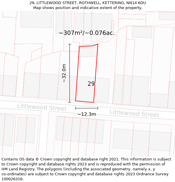 29, LITTLEWOOD STREET, ROTHWELL, KETTERING, NN14 6DU: Plot and title map