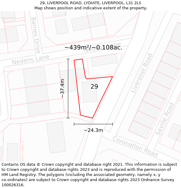 29, LIVERPOOL ROAD, LYDIATE, LIVERPOOL, L31 2LS: Plot and title map