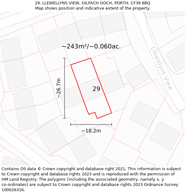 29, LLEWELLYNS VIEW, GILFACH GOCH, PORTH, CF39 8BQ: Plot and title map