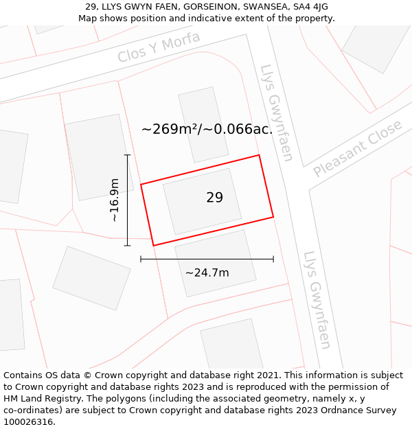 29, LLYS GWYN FAEN, GORSEINON, SWANSEA, SA4 4JG: Plot and title map