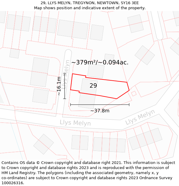 29, LLYS MELYN, TREGYNON, NEWTOWN, SY16 3EE: Plot and title map