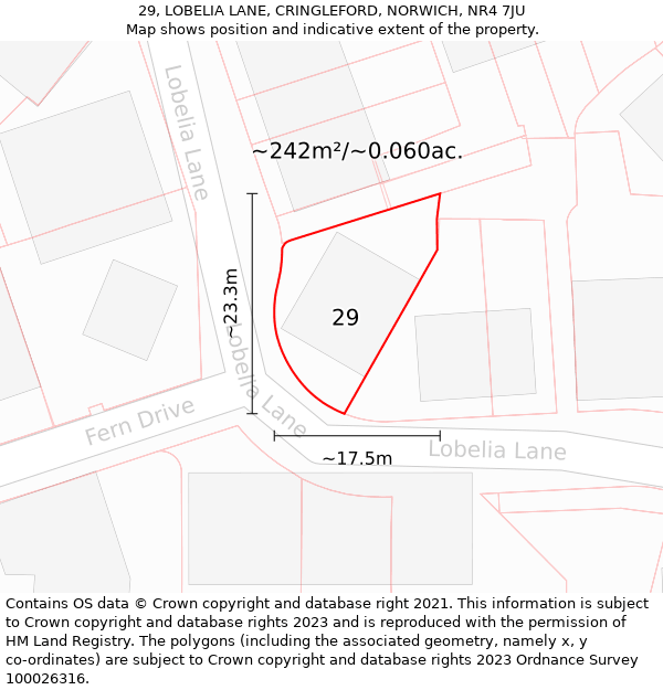 29, LOBELIA LANE, CRINGLEFORD, NORWICH, NR4 7JU: Plot and title map