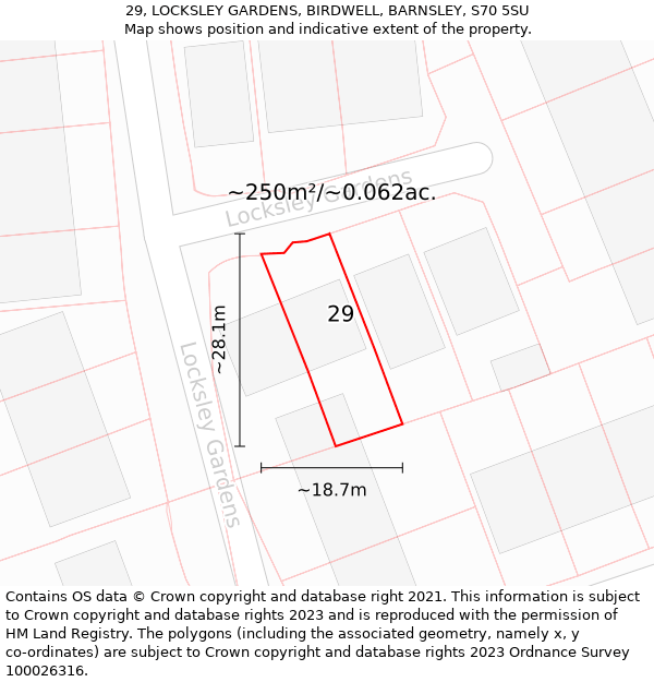 29, LOCKSLEY GARDENS, BIRDWELL, BARNSLEY, S70 5SU: Plot and title map