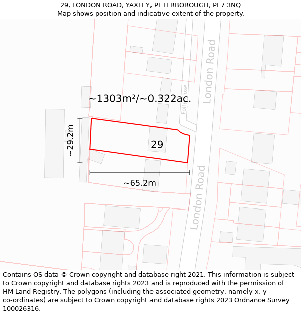 29, LONDON ROAD, YAXLEY, PETERBOROUGH, PE7 3NQ: Plot and title map