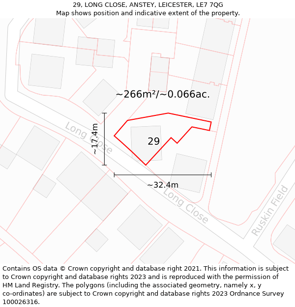 29, LONG CLOSE, ANSTEY, LEICESTER, LE7 7QG: Plot and title map