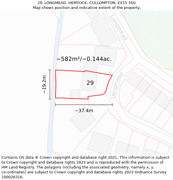 29, LONGMEAD, HEMYOCK, CULLOMPTON, EX15 3SG: Plot and title map