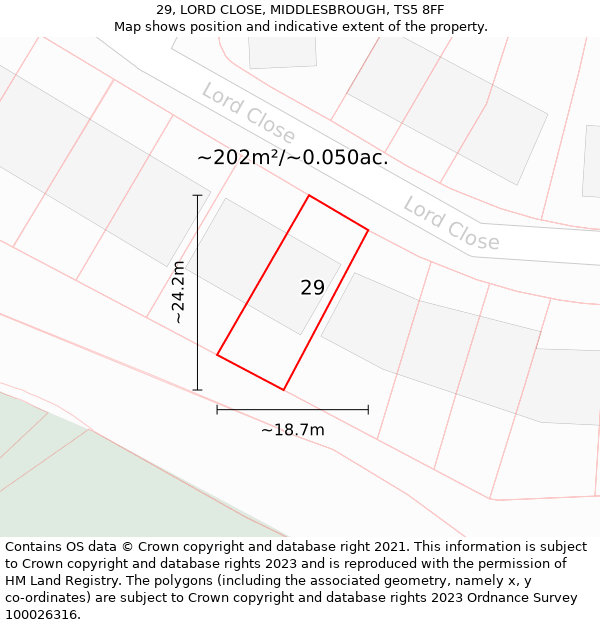 29, LORD CLOSE, MIDDLESBROUGH, TS5 8FF: Plot and title map