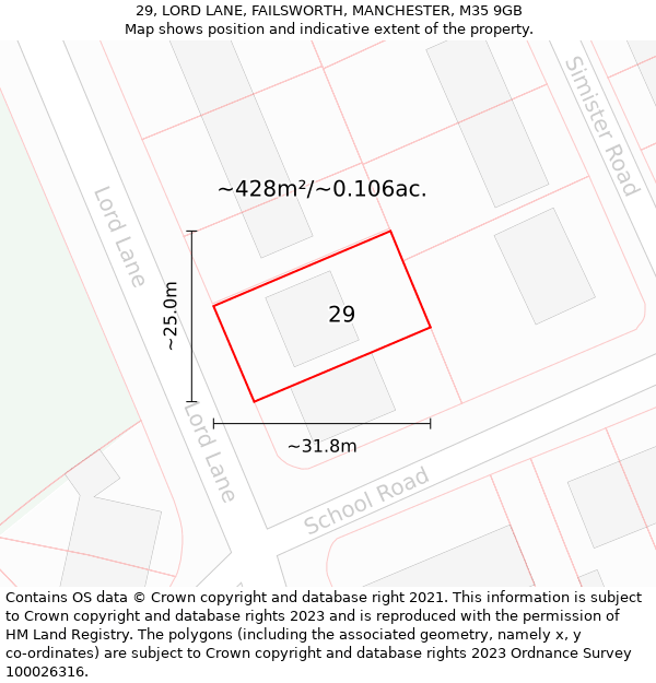 29, LORD LANE, FAILSWORTH, MANCHESTER, M35 9GB: Plot and title map