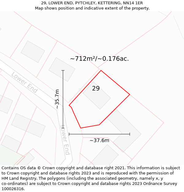 29, LOWER END, PYTCHLEY, KETTERING, NN14 1ER: Plot and title map