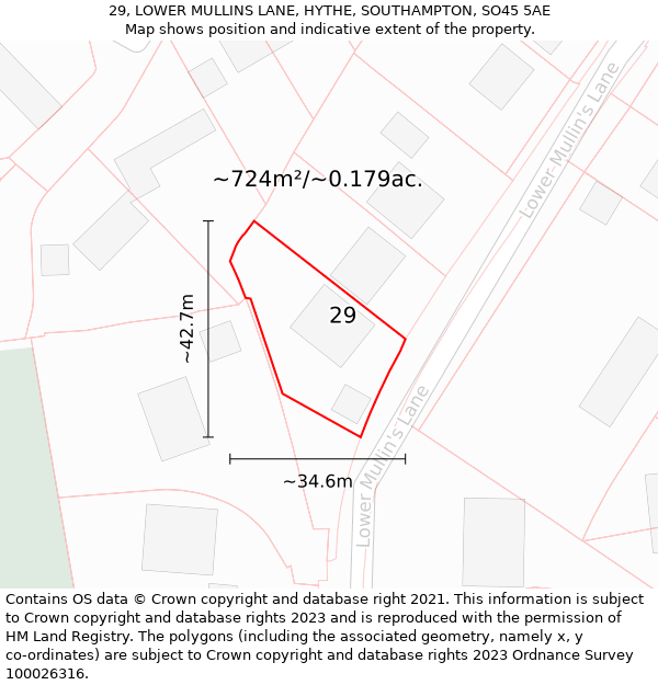 29, LOWER MULLINS LANE, HYTHE, SOUTHAMPTON, SO45 5AE: Plot and title map