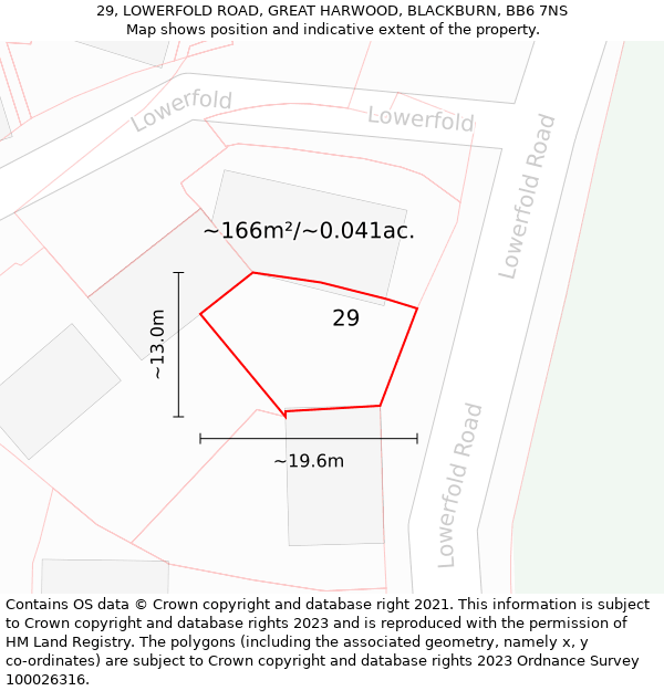 29, LOWERFOLD ROAD, GREAT HARWOOD, BLACKBURN, BB6 7NS: Plot and title map