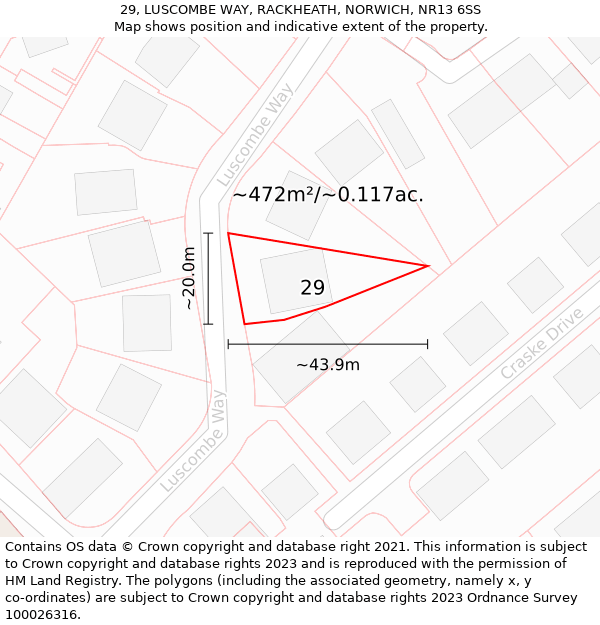 29, LUSCOMBE WAY, RACKHEATH, NORWICH, NR13 6SS: Plot and title map